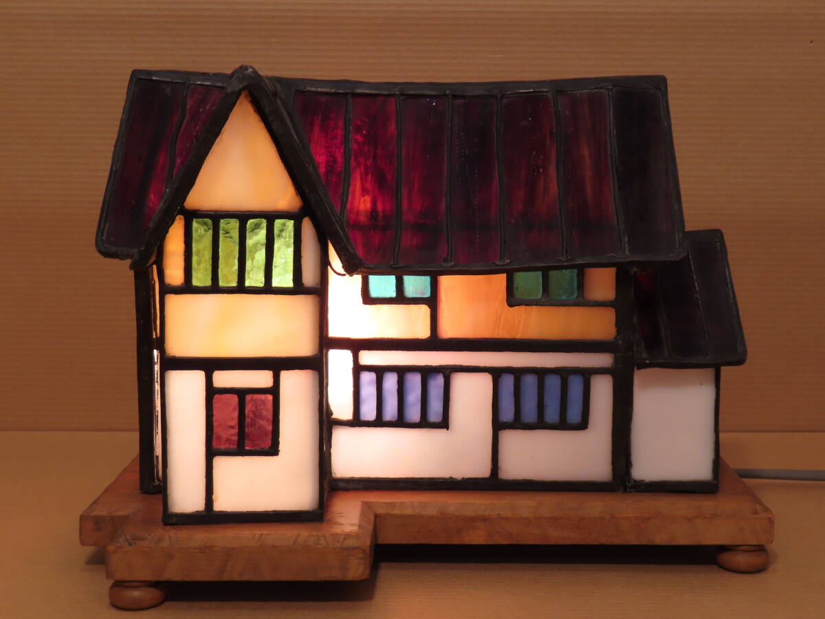 大正期～昭和初期 日本製 古いステンドグラス 家型 ランプ ハウス 照明 大正 昭和 の画像3