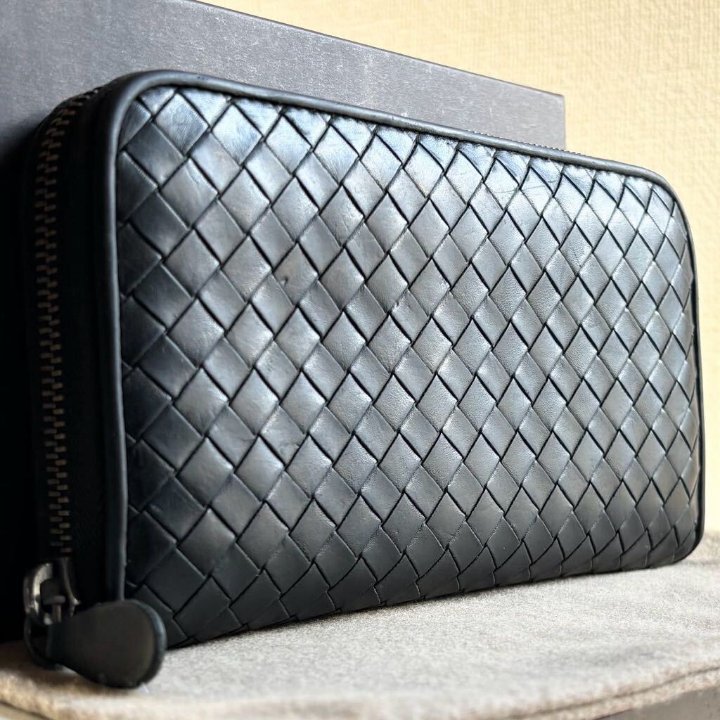 1円【美品】BOTTEGA VENETA ボッテガヴェネタ イントレチャート ラウンドファスナー ブラック 黒 長財布 財布 レザー 札入れ　小銭入れ_画像1