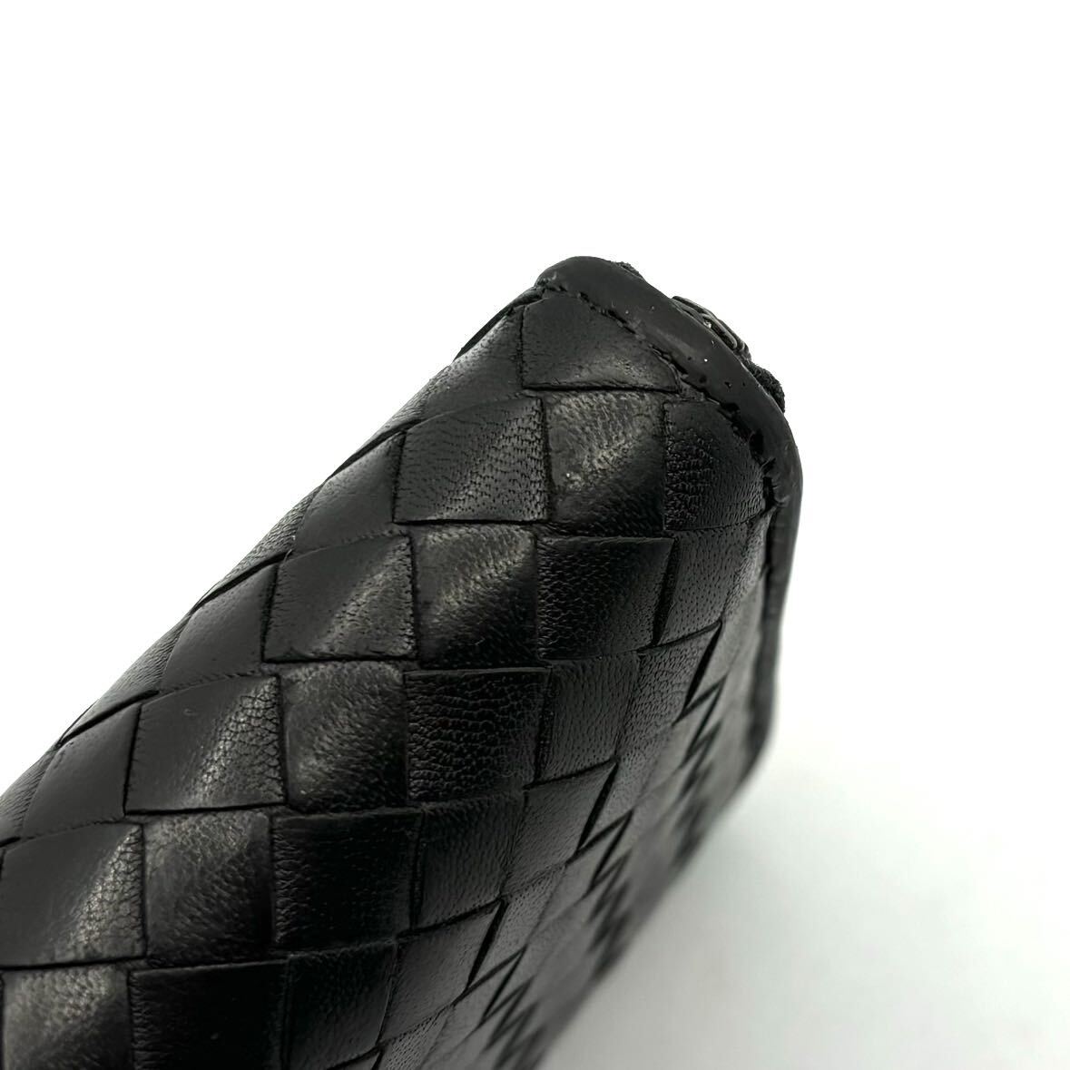 1円【美品・定価約7.8万】BOTTEGA VENETA ボッテガヴェネタ イントレチャート ラウンドファスナー ブラック 黒 長財布 財布 レザー _画像3