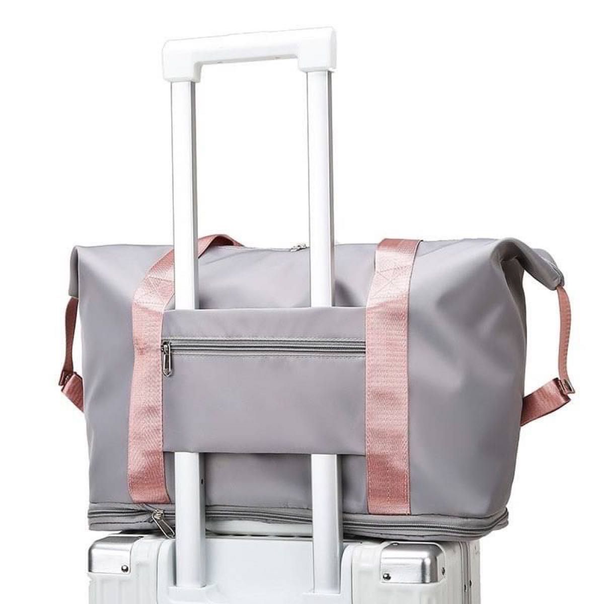 旅行バッグ　トラベルバッグ　折りたたみ　アウトドア　荷物収納　ピンク　グレー トートバッグ 大容量