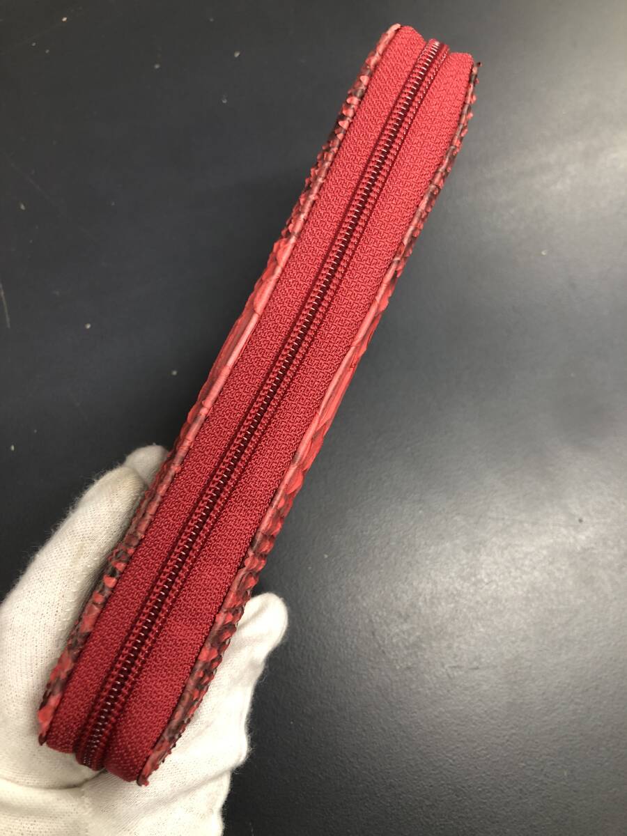 HB185 パイソン 長財布 ラウンドファスナータイプ ヘビ革 赤 RED レッド レザー 小銭入れ 箱付き 未使用品_画像4