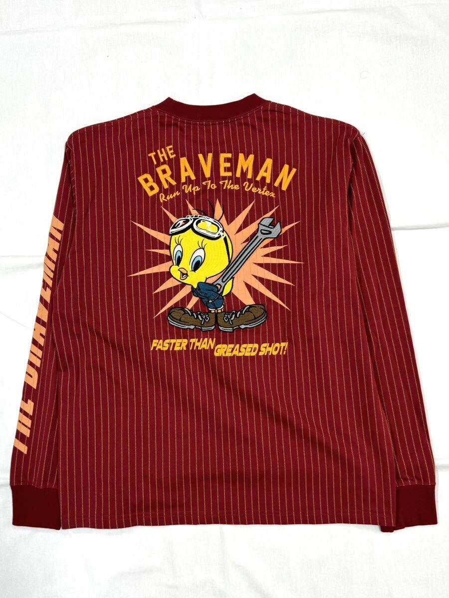 LOONEY TUNES x BRAVE-MAN ルーニーチューンズ ブレイブマン コラボロンTee 長袖Tシャツ LTB-2314 レッドウォバッシュ ストライプ Lサイズの画像1