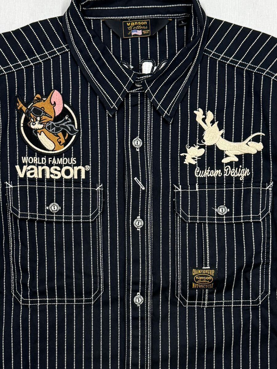 VANSON×TOM&JERRY バンソン トムとジェリー デニム 半袖シャツ TJV-2322 ウォバッシュ Lサイズの画像3