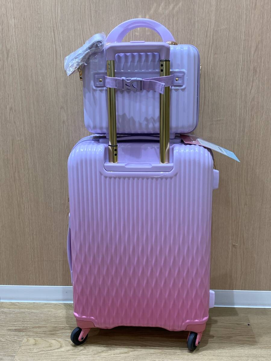 #4229 ピンク スーツケースセット ミニトランク付 外寸 約61×43×23センチ 未使用の画像2