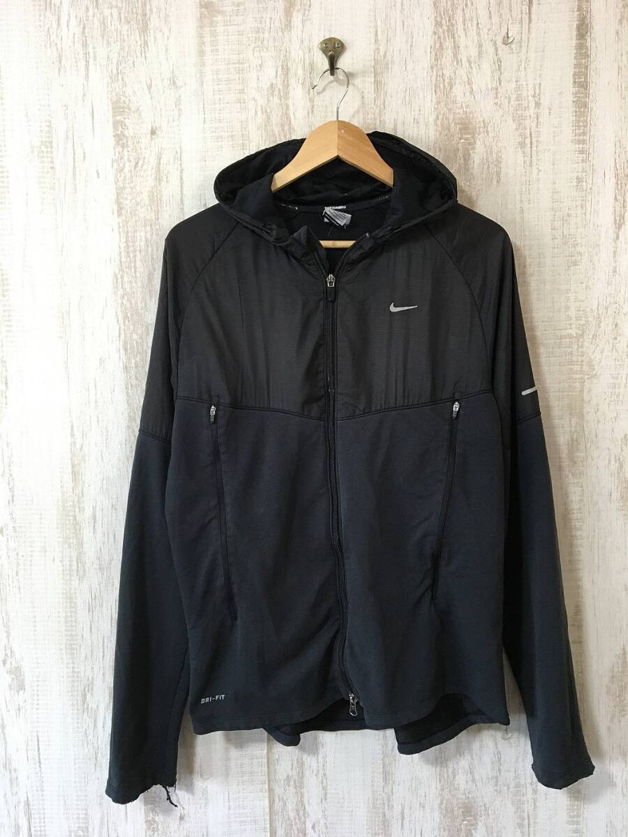 V479☆【ウィンドブレーカー ジャケット】NIKE ナイキ 黒 L ウーブン フーディ パーカーの画像2