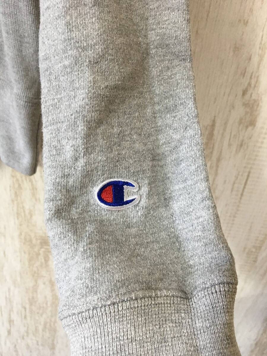 V487☆【REVERSE WEAVE スウェットパーカー】Champion チャンピオン リバースウィーブ 袖プリント グレー Sの画像7