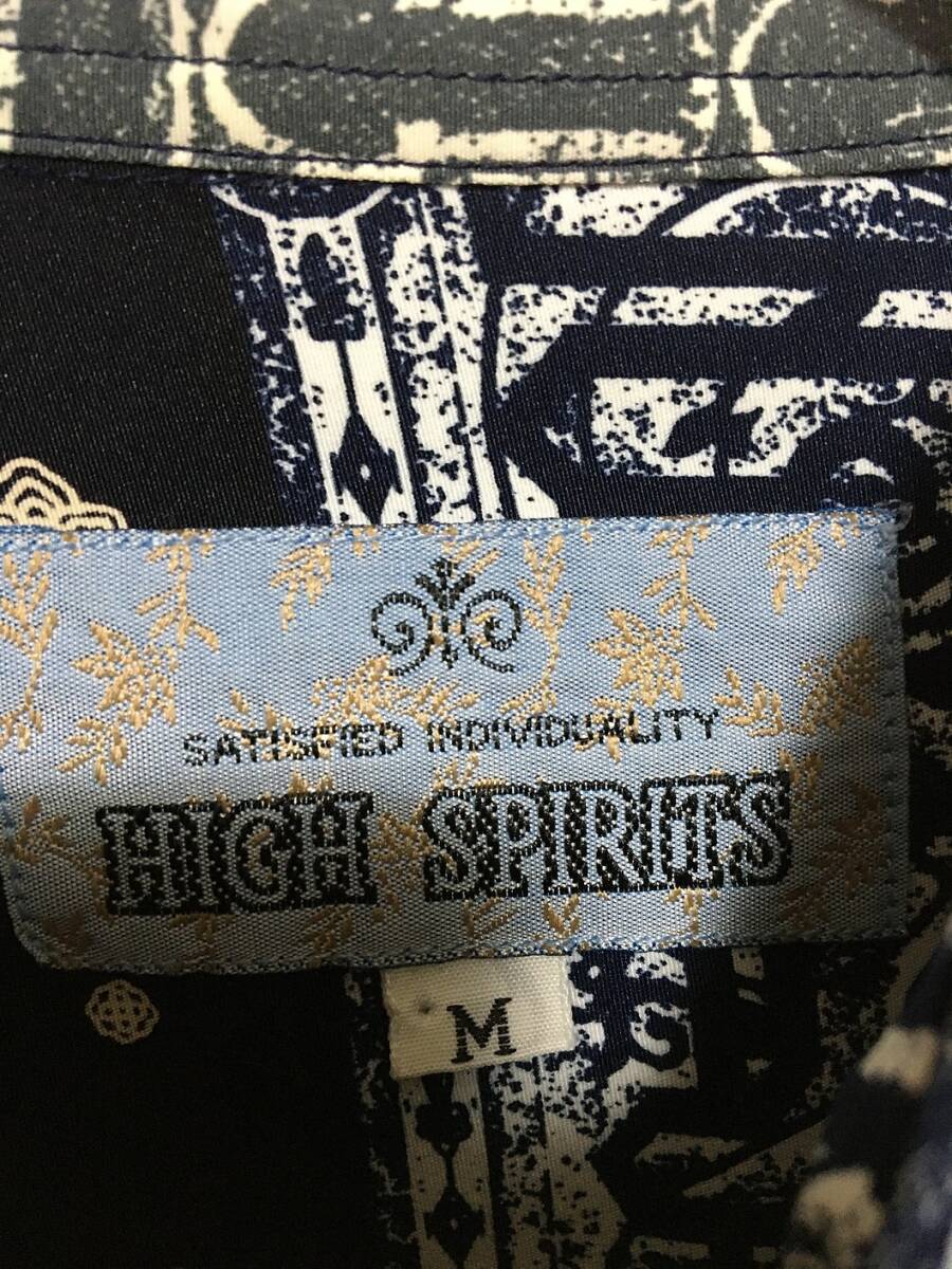 333☆【ヴィンテージ 古着 総柄 柄シャツ ポロシャツ】HIGH SPIRITS マルチカラー レトロシャツ M_画像4