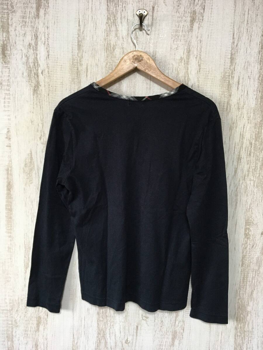 393☆【ヘンリーネック カットソー】BURBERRY BULE LABEL バーバリー ロングTシャツ 黒 Mの画像3