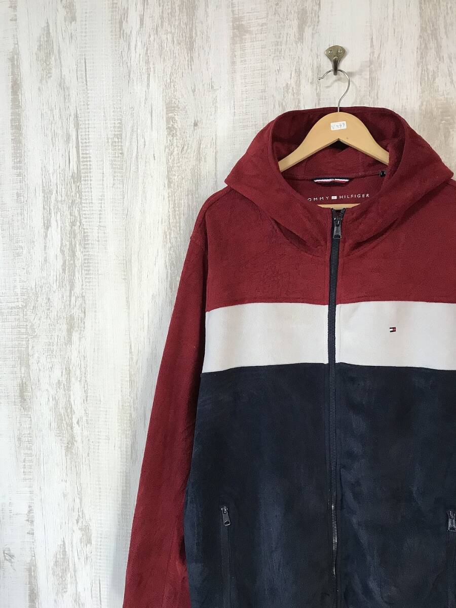 V599☆【ビッグサイズ フリースパーカー】TOMMY HILFIGER トミーヒルフィガー マルチカラー XXLの画像1