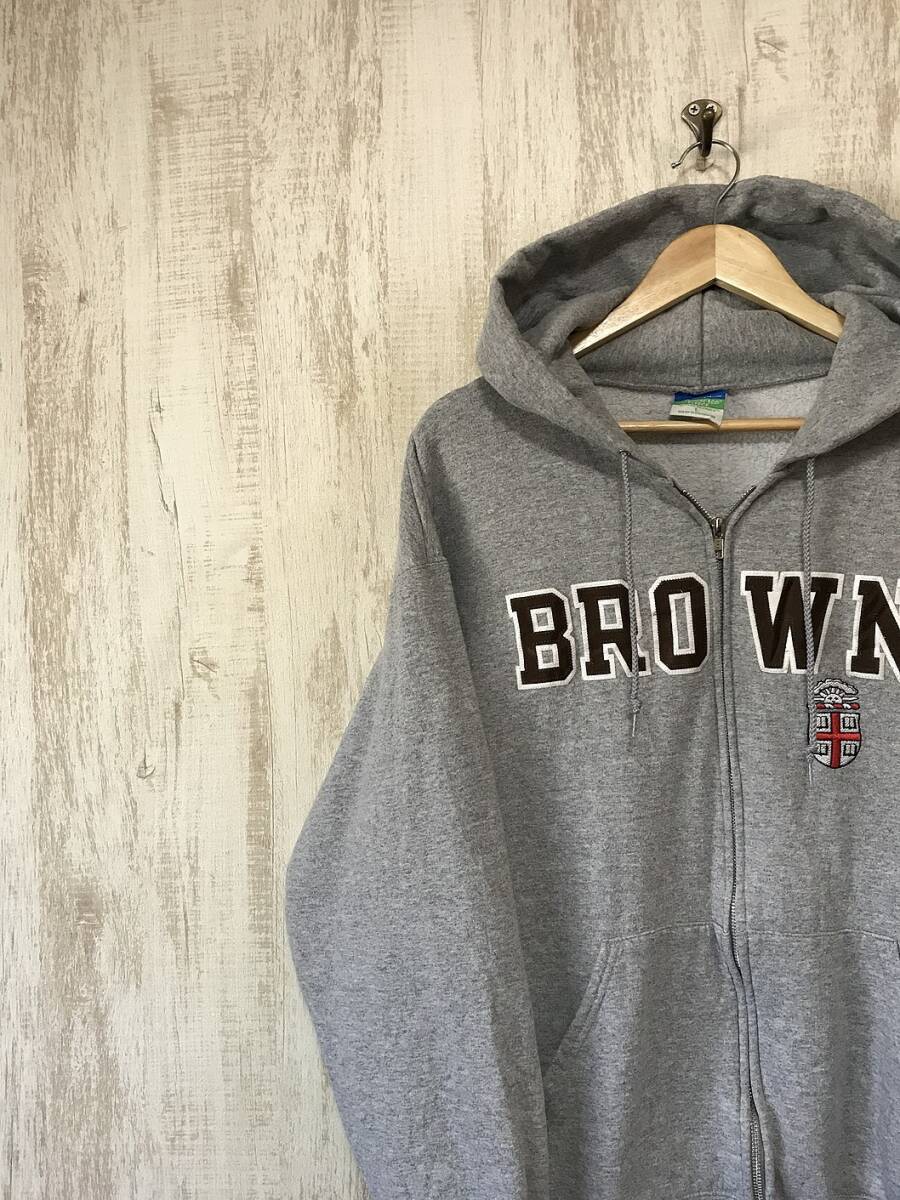 V627☆【BROWN ジップアップ スウェットパーカー】Champion ECO FLEECE チャンピオン グレー L_画像1