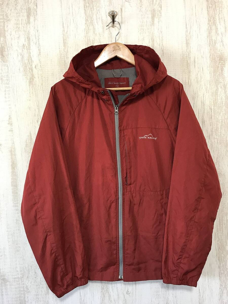 V634☆【マウンテンパーカー】EDDIE BAUER エディーバウアー フーディー ナイロンジャケット S 赤系_画像2