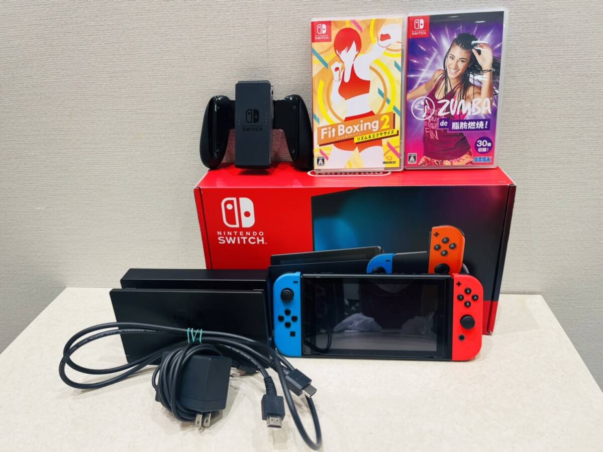 M3782 1円～【通電確認済】Nintendo Switch 本体 Joy-Con ネオンブルー/ネオンレッド HAD-S-KABAA ニンテンドースイッチ 任天堂 カセット付_画像1