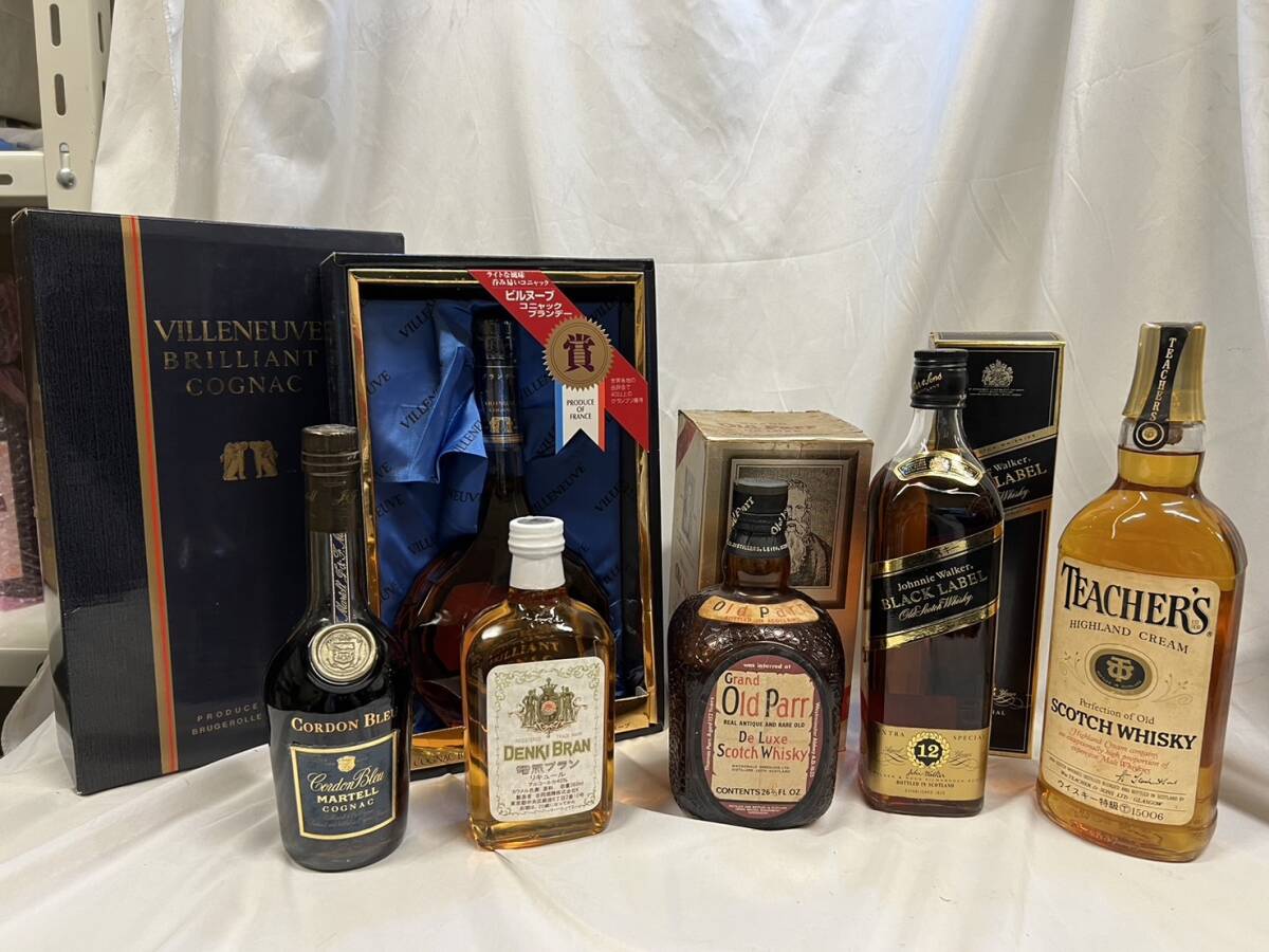 TR 1円～ 【未開栓】 お酒おまとめ Old Parr Johnnie Walker 12年 TEACHERS 電気ブラン CORDON BLEU VILLENEUVE ウイスキー ブランデーの画像1