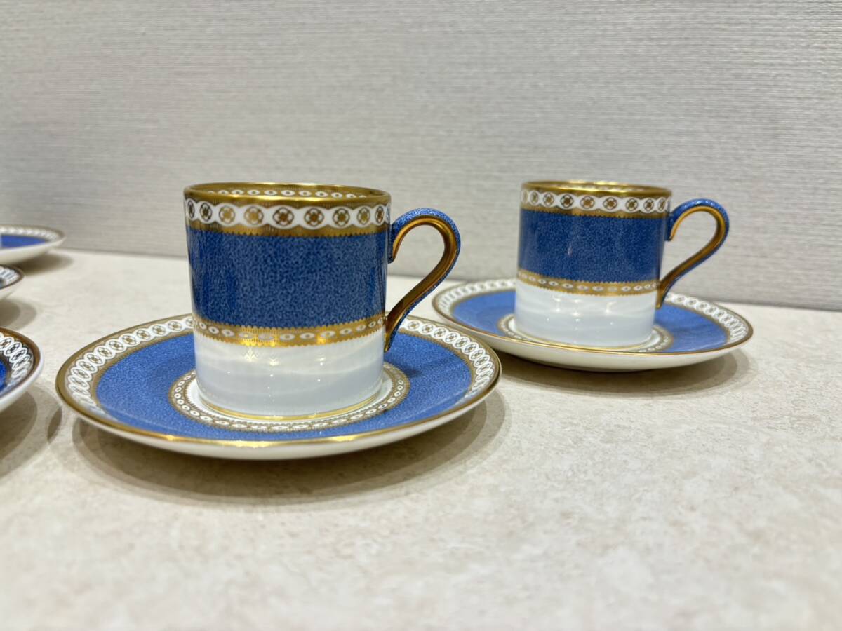 M3957　【WEDGWOOD ウェッジウッド】ULANDER ユーランダー パウダー ブルー デミタス コーヒーカップ＆ソーサー 5客　_画像2