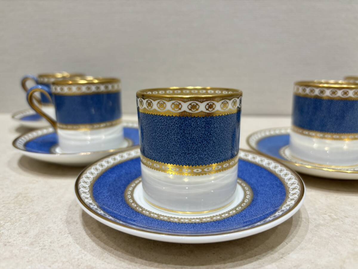 M3957　【WEDGWOOD ウェッジウッド】ULANDER ユーランダー パウダー ブルー デミタス コーヒーカップ＆ソーサー 5客　_画像3