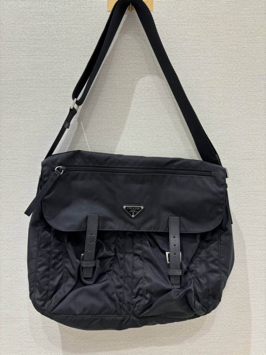 M3778 1円 PRADA プラダ テスートナイロン クロスボディ ワンショルダーバッグ 肩掛けかばん 斜め掛け レディース メンズ ブラック系の画像1