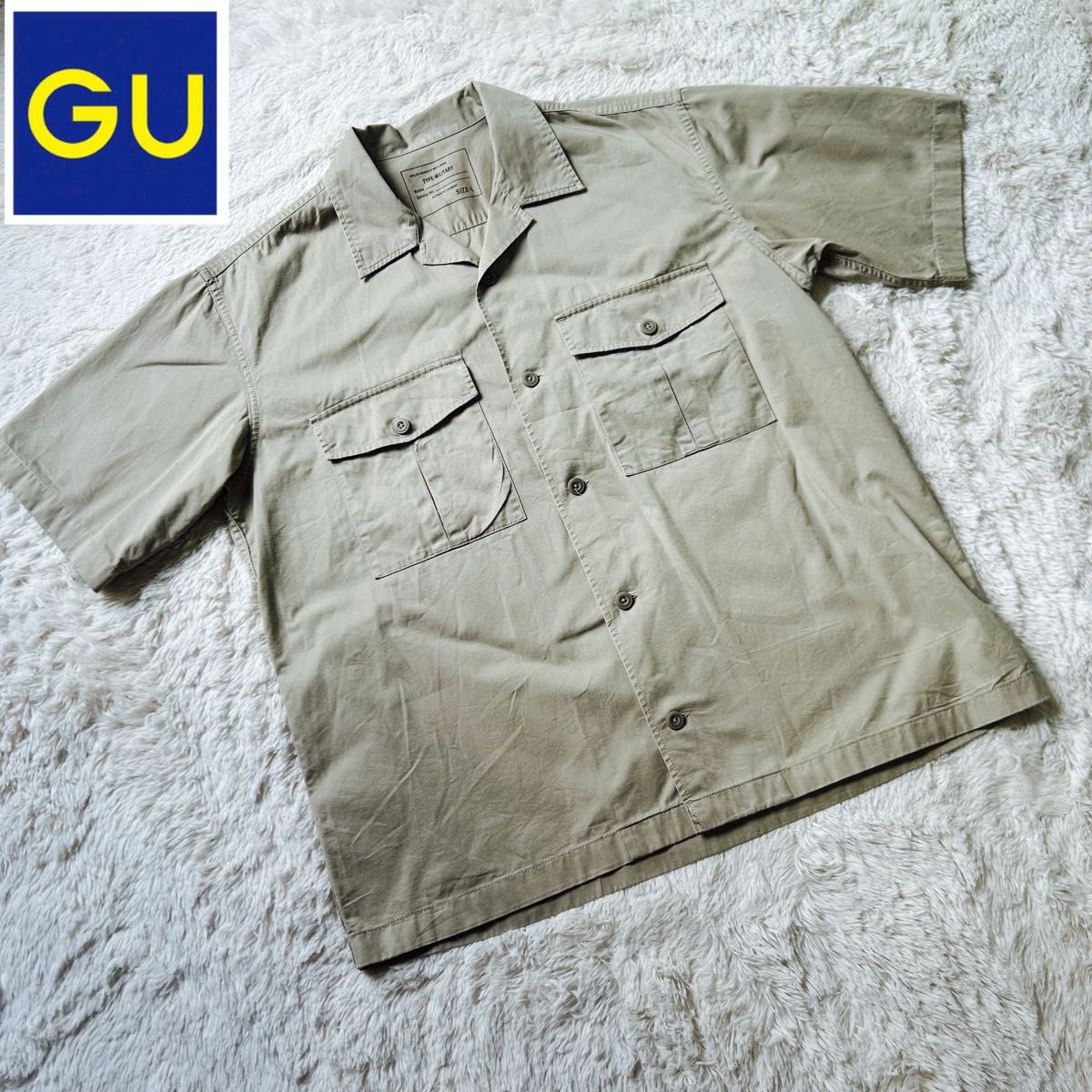 GUジーユー　オーバーサイズ　ミニタリーワークシャツ　L  ベージュ 半袖シャツ