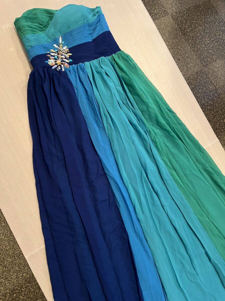  thick / fine quality / beautiful goods * presentation / musical performance ./ chairmanship / party / Mai pcs * green + blue *glate/ long dress *
