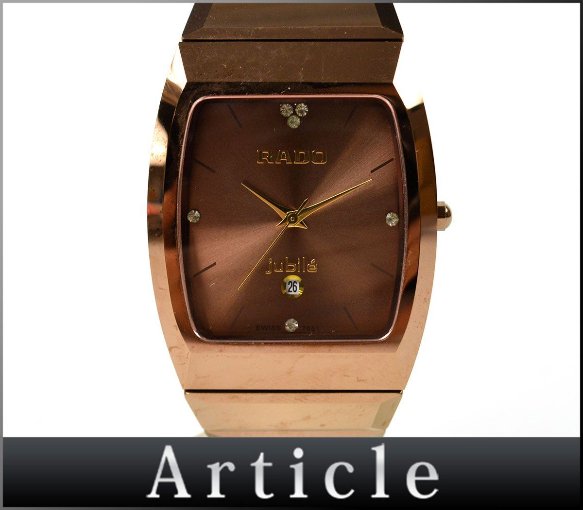 173211◇美品 動作確認済 RADO ラドー ジュビリー 腕時計 ウォッチ クォーツ 3針 デイト トノー タングステン ブロンズ メンズ/ D