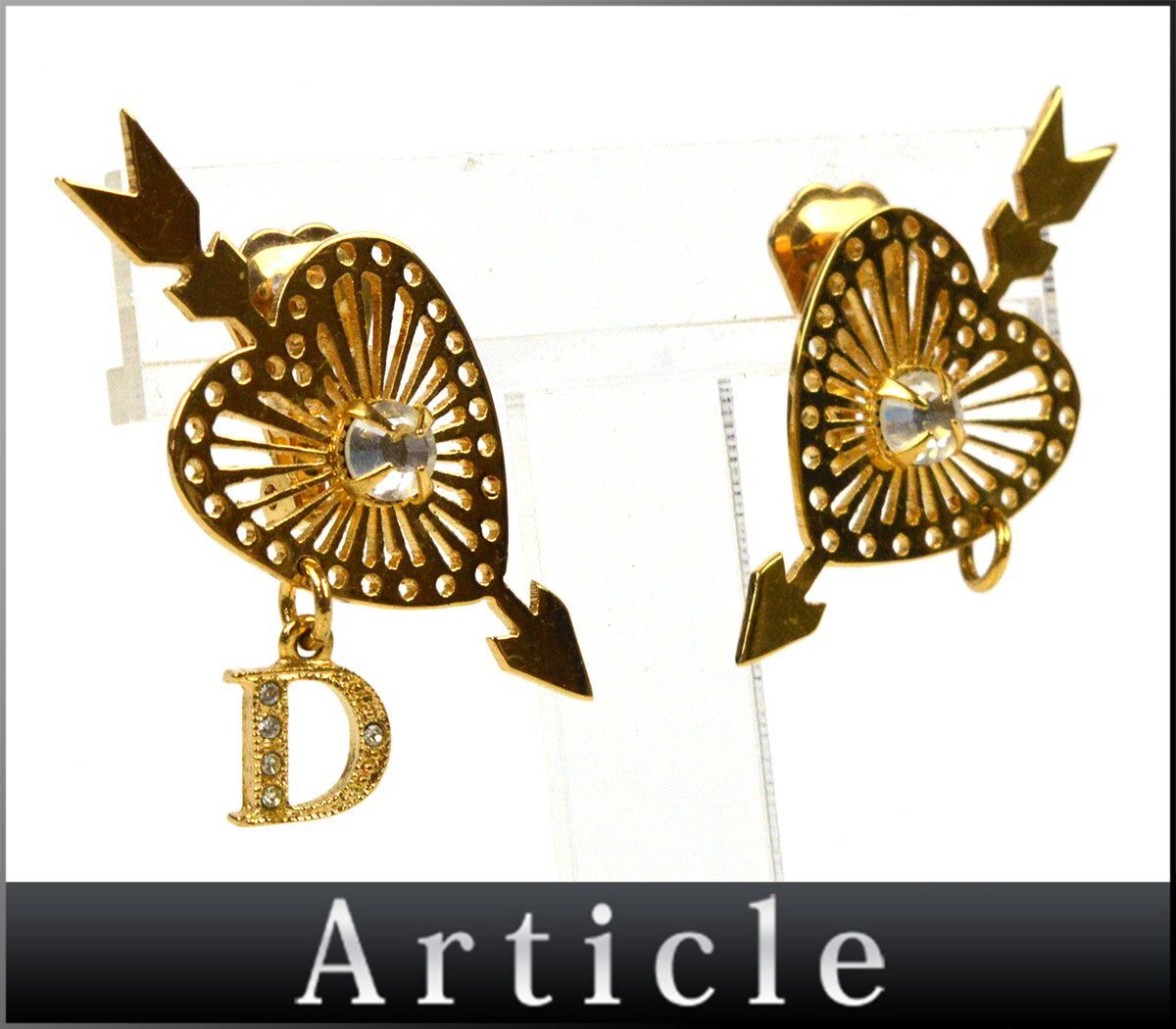 173062□ Christian Dior クリスチャン ディオール イヤリング アクセサリー ハート アロー GP ラインストーン ゴールド レディース/ Eの画像1