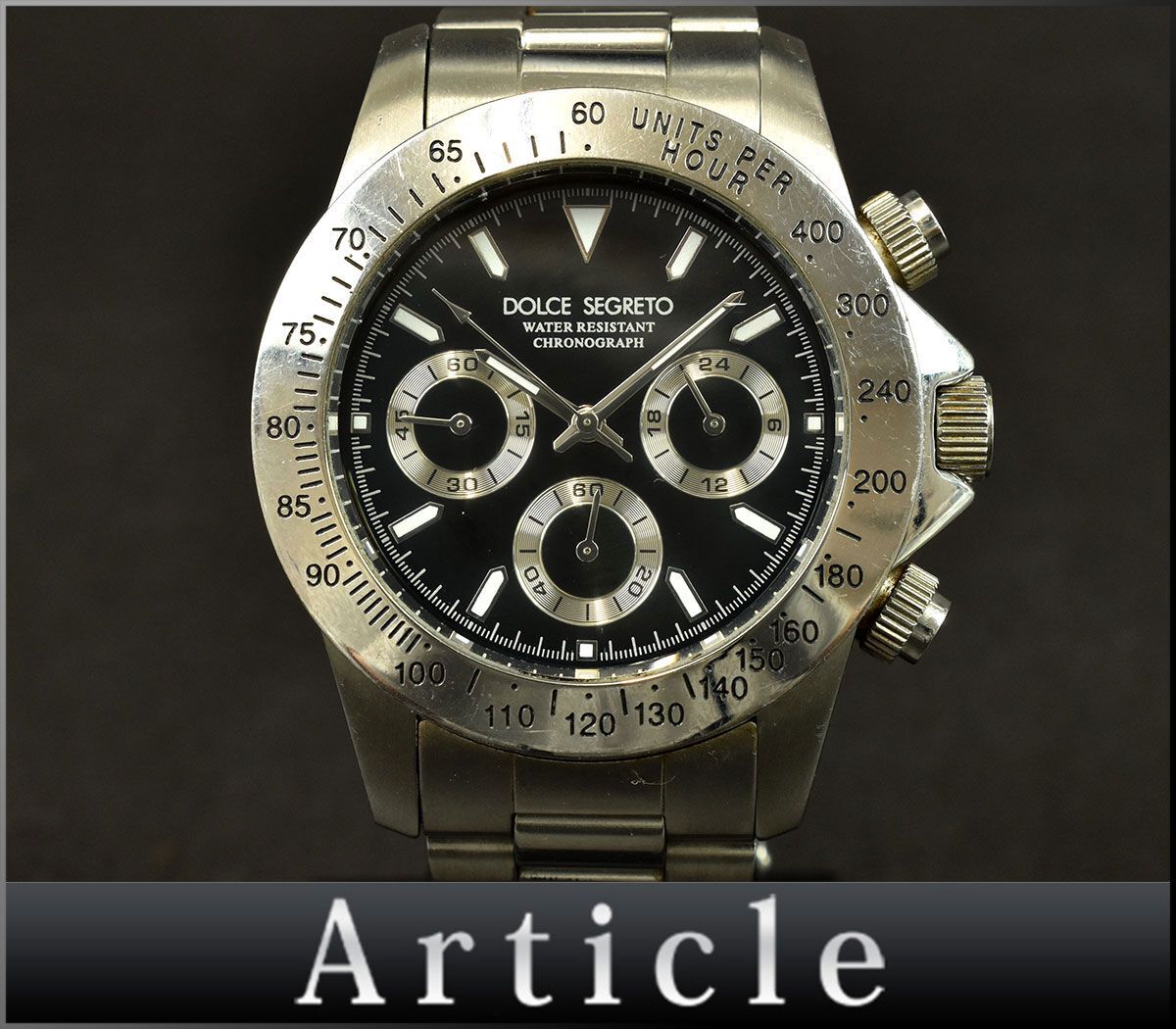 171075◇動作確認済 DOLCE SEGRETO ドルチェセグレート メンズウォッチ 腕時計 クロノグラフ クォーツ CG100 SS ブラック シルバー/ Dの画像1