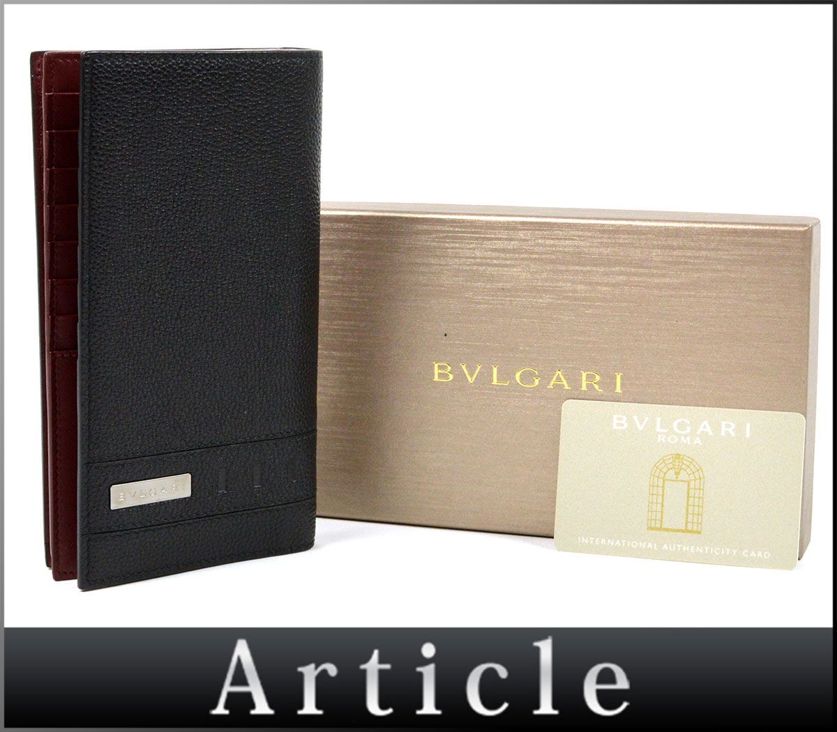 173165◇美品 BVLGARI ブルガリ 二つ折り長財布 ウォレット 283455 カーフ レザー ブラック 黒 メンズ 箱 ギャランティカード/ C_画像1