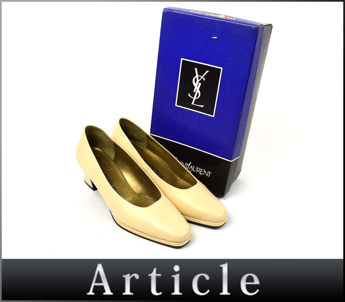 173284◆ Yves Saint Laurent イヴサンローラン パンプス 靴 シューズ 22cm レザー 革 アイボリー レディース 箱 通勤 シンプル/ F_画像1