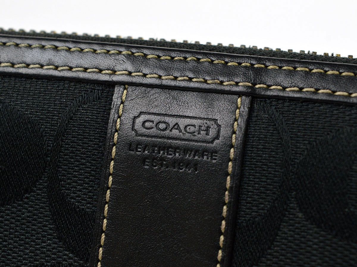 173148◆ COACH コーチ シグネチャー ラウンドファスナー長財布 ウォレット キャンバス レザー 革 ブラック レディース/ C_画像9