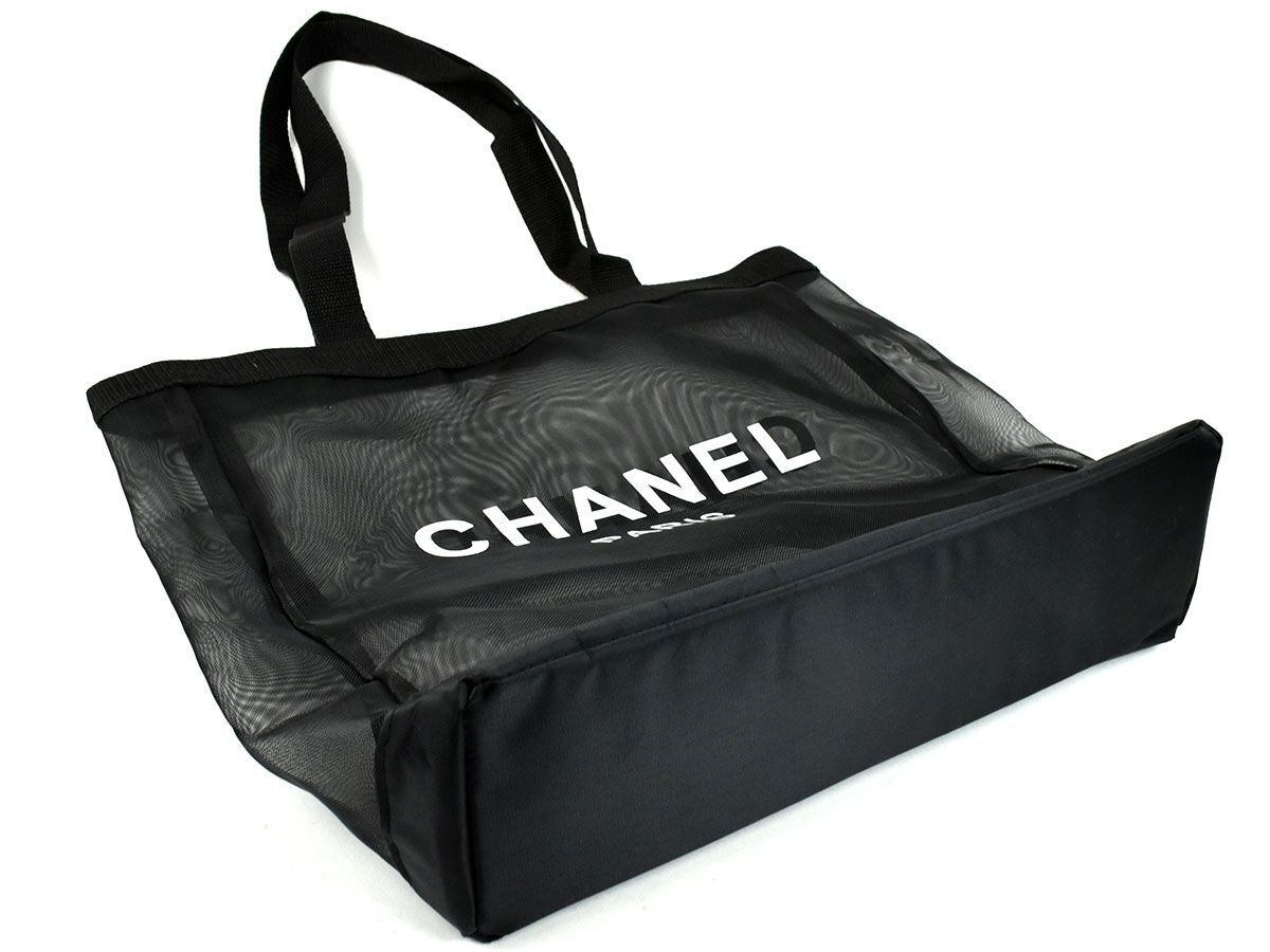 174937◆美品 CHANEL シャネル ノベルティ トートバッグ ショルダーバッグ 肩掛け メッシュ ブラック メンズ レディース/ Bの画像4