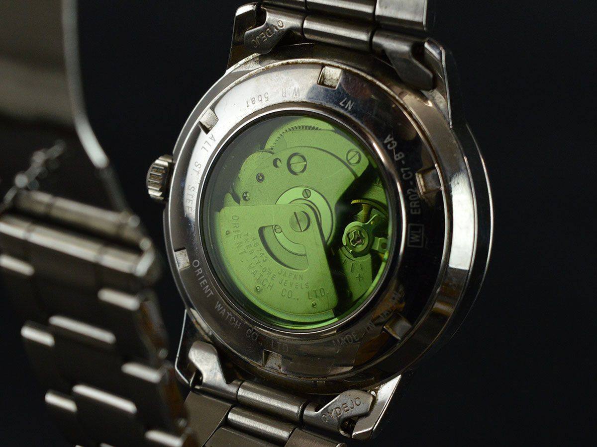 175020◇動作未確認 ORIENT オリエント メンズウォッチ 腕時計 自動巻き 裏スケ デイト ER02-C7-B SS ホワイト シルバー メンズ/ Dの画像9