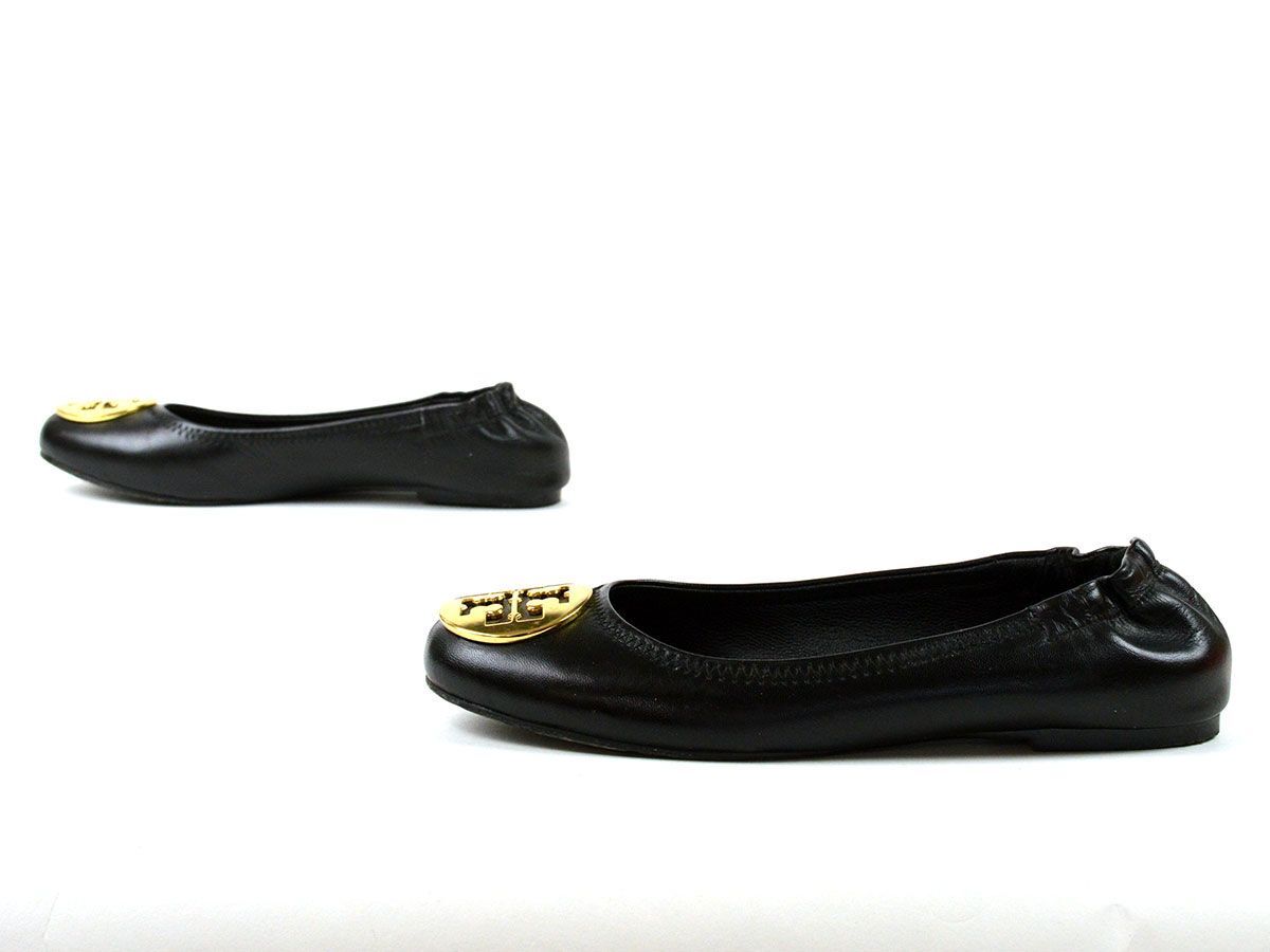 176935〇 TORY BURCH トリーバーチ フラットシューズ パンプス バレエシューズ 靴 8M 25cm レザー ブラック 黒 レディース 箱/ Fの画像2