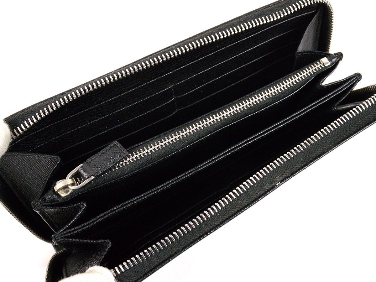 175042◇美品 PRADA プラダ ラウンドファスナー長財布 ウォレット サフィアーノ レザー ブラック 黒 シンプル メンズ レディース 箱/ Cの画像4