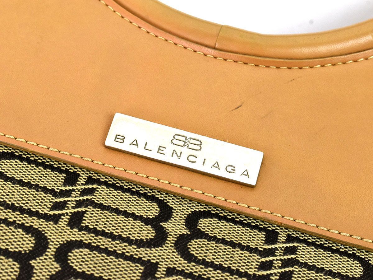 174061□ BALENCIAGA バレンシアガ ハンドバッグ 鞄 キャンバス レザー 革 ブラウン レディース ビジネス 通勤 シルバー金具/ Bの画像7
