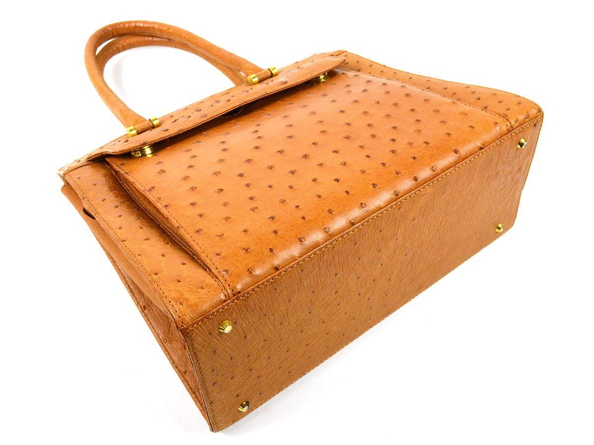 174962◇ オーストリッチ バーキン型 ハンドバッグ トートバッグ 鞄 エキゾチックレザー ダチョウ 本革 キャメル ブラウン レディース/ Bの画像5