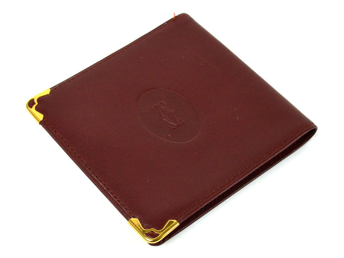 174591〇美品 Cartier カルティエ マストライン 二つ折り財布 パスケース 73184158 レザー 革 ボルドー メンズ レディース 箱/ Cの画像3