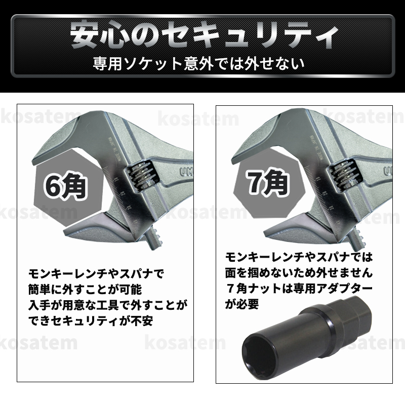 ホイールナット m12 P1.5 ヘプタゴン 7角 ロックナット ブルー 盗難防止 ソケット トヨタ ホンダ 三菱 マツダ ダイハツ レクサス いすゞ_画像4