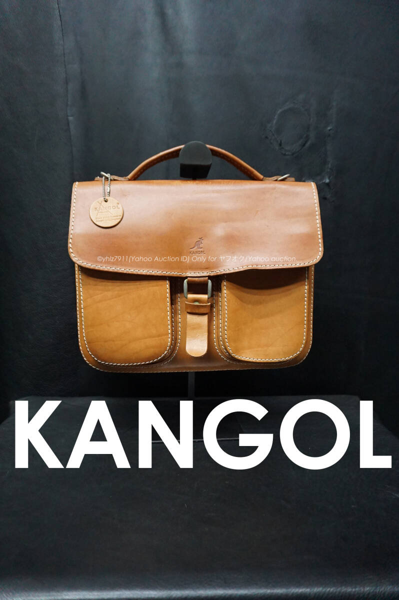 KANGOL ヌメ革ハンドバッグ B5サイズレザー サドルレザー ブリーフケース トートバッグ カンゴール レトロ ビンテージ_画像1