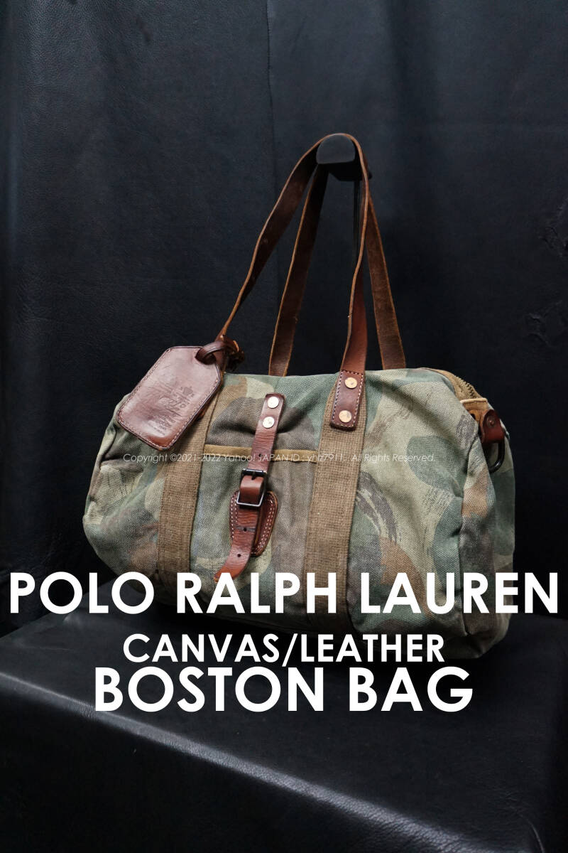 POLO RALPH LAUREN 迷彩柄キャンバス/レザー ダッフルバッグ ボストンバッグ ラルフローレン カモ カモフラ トート バック ドラムバッグ_画像1