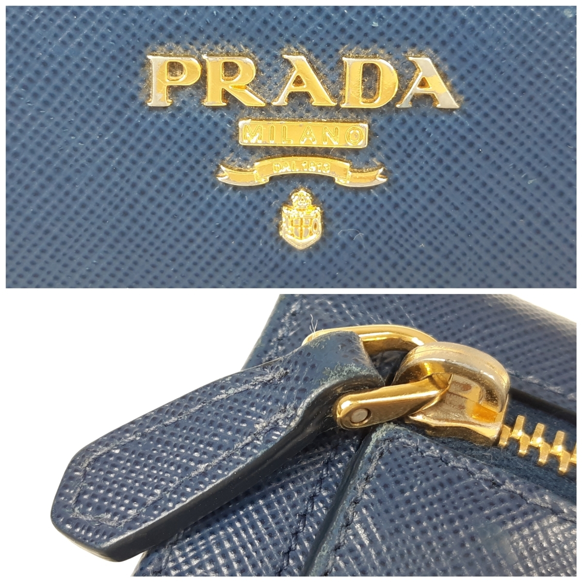 プラダ　PRADA　サフィアーノレザー　小銭入れ付き　二つ折り長財布　ネイビー　YS-488