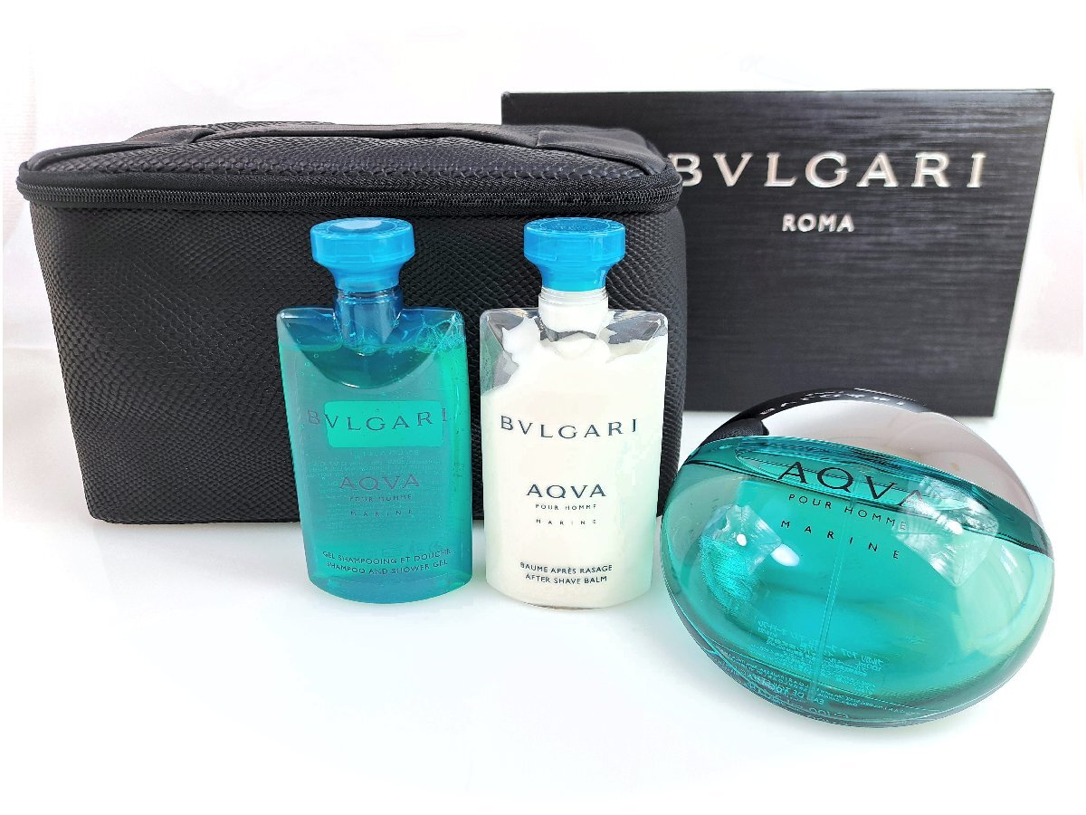 未使用 ブルガリ BVLGARI AQUA アクア プールオム マリン オードトワレ/アフターシェイブ/シャワージェル ポーチ付セット YK-5980