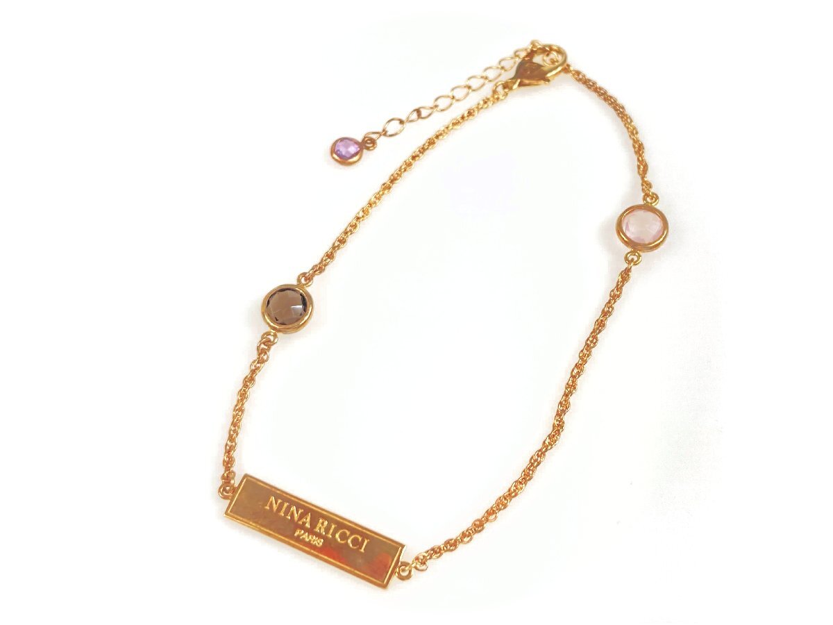 【楽ギフ_のし宛書】 ニナリッチ NINA RICCI ロゴプレート カラーストーン チェーン ブレスレット K18/ローズゴールド 4.0g YAS-10371 その他