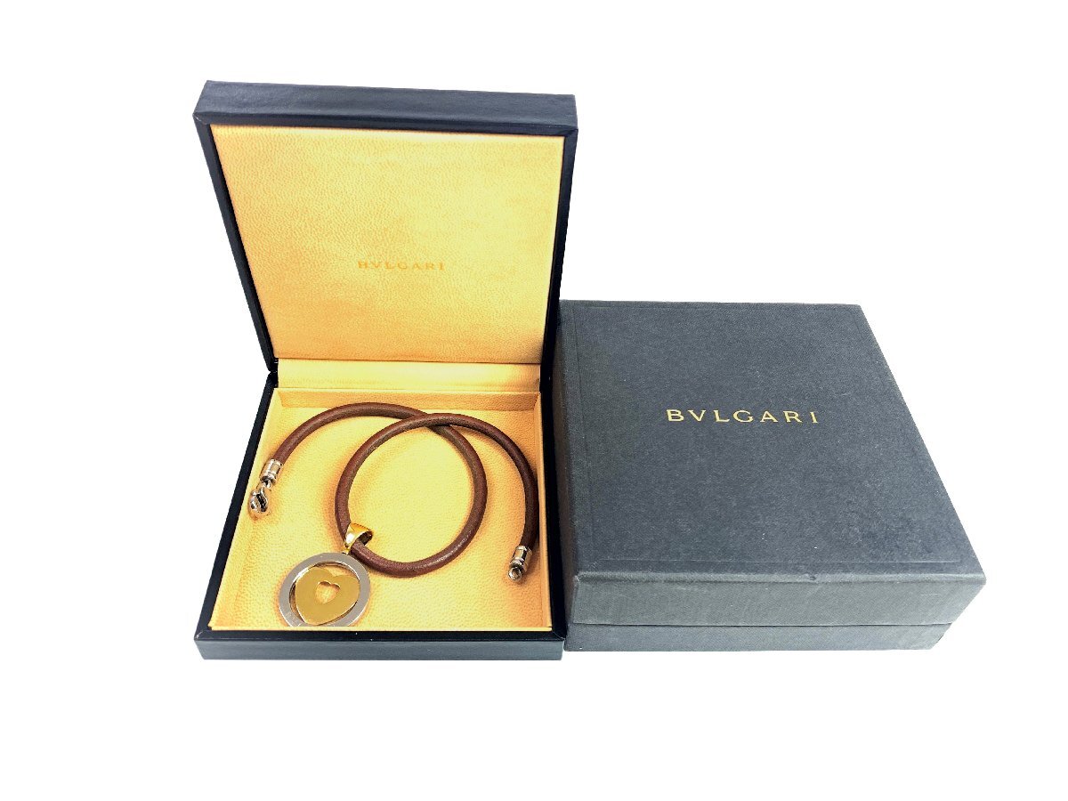 印象のデザイン ブルガリ BVLGARI トンドハート ネックレス チョーカー 750YG/イエローゴールド SS/ステンレス 12.7g レザーコード YAS-5888 チョーカー