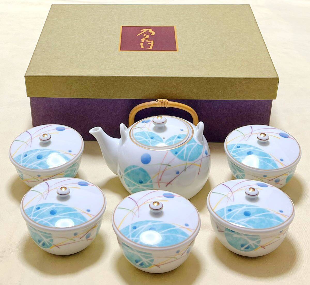 新品　乃りたけノリタケ　華麗句　茶こし付き急須＆蓋付湯呑5客　茶器揃え