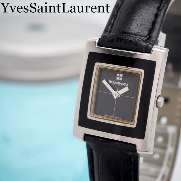 203 イヴサンローラン レディース腕時計 ブラック シルバー 新品ベルト_画像1