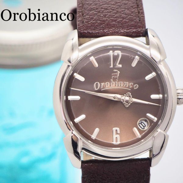 707【美品】Orobianco オロビアン時計　メンズ腕時計　ブラウン　デイト_画像1