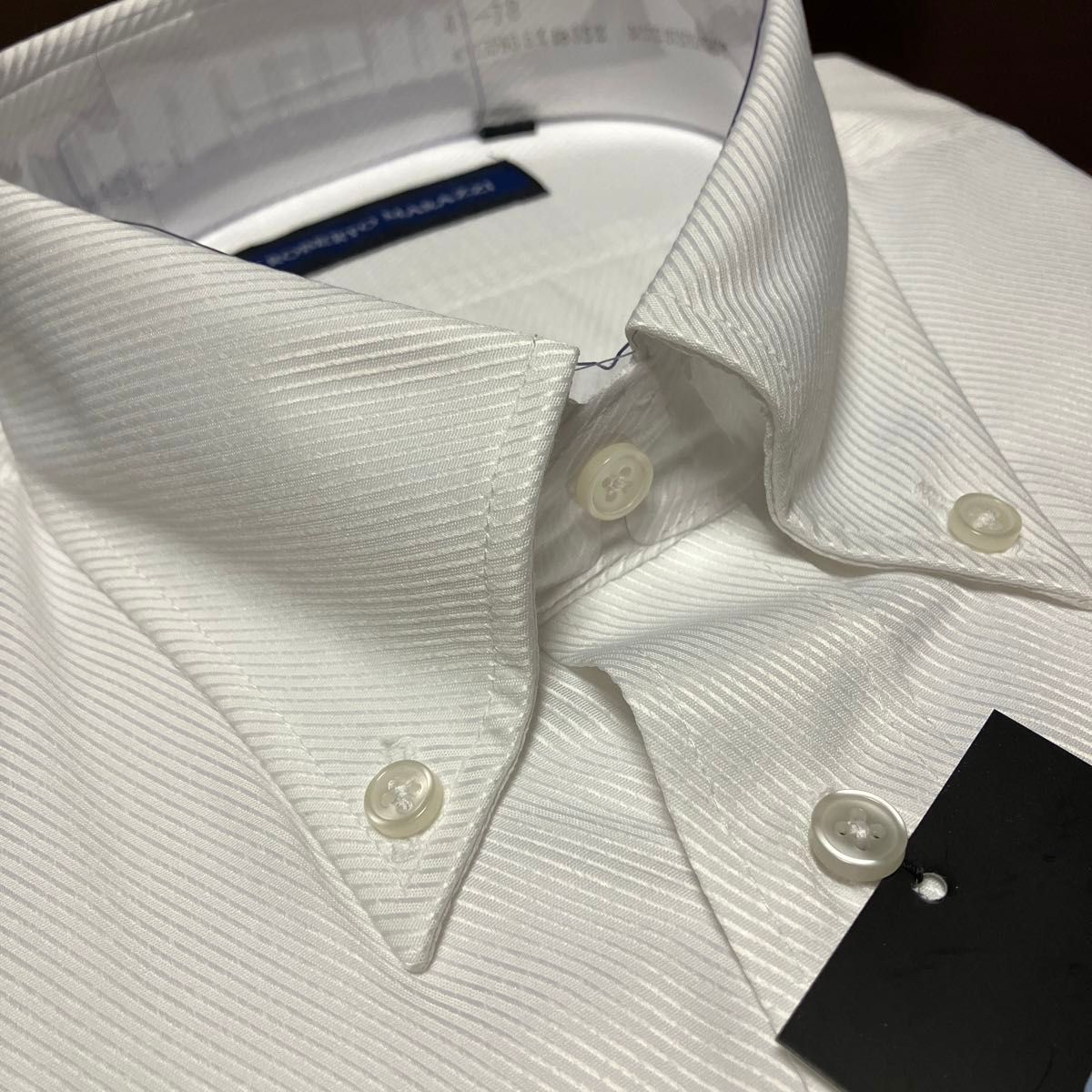 ROBERTOMARAZZI 白織柄バイアス　ツイルワイシャツ　L(42-78)ボタンダウン イージーケア