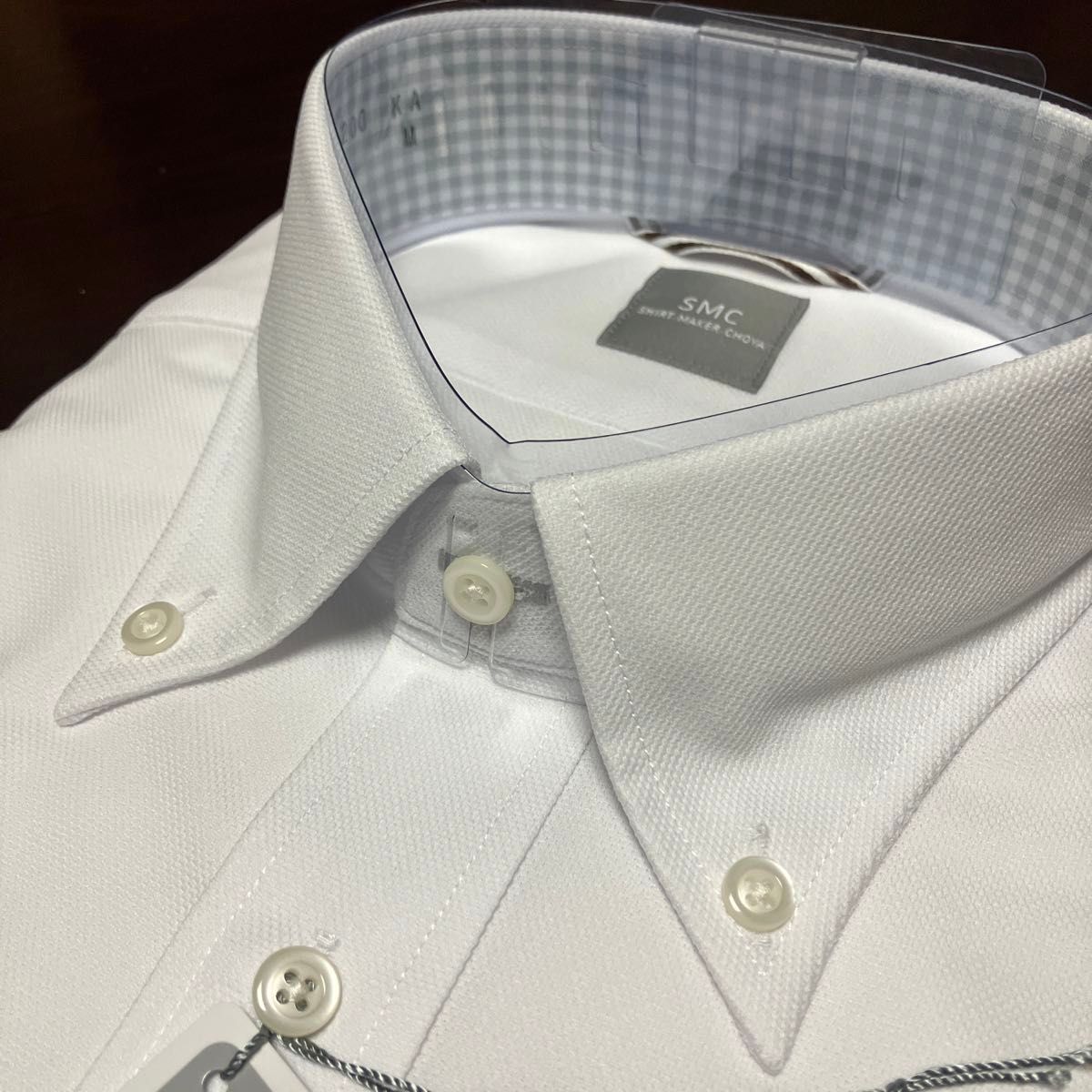SMC 形態安定半袖ワイシャツ　白無地　M(首39㎝) ボタンダウン　ストレッチ素材　着やすいです。