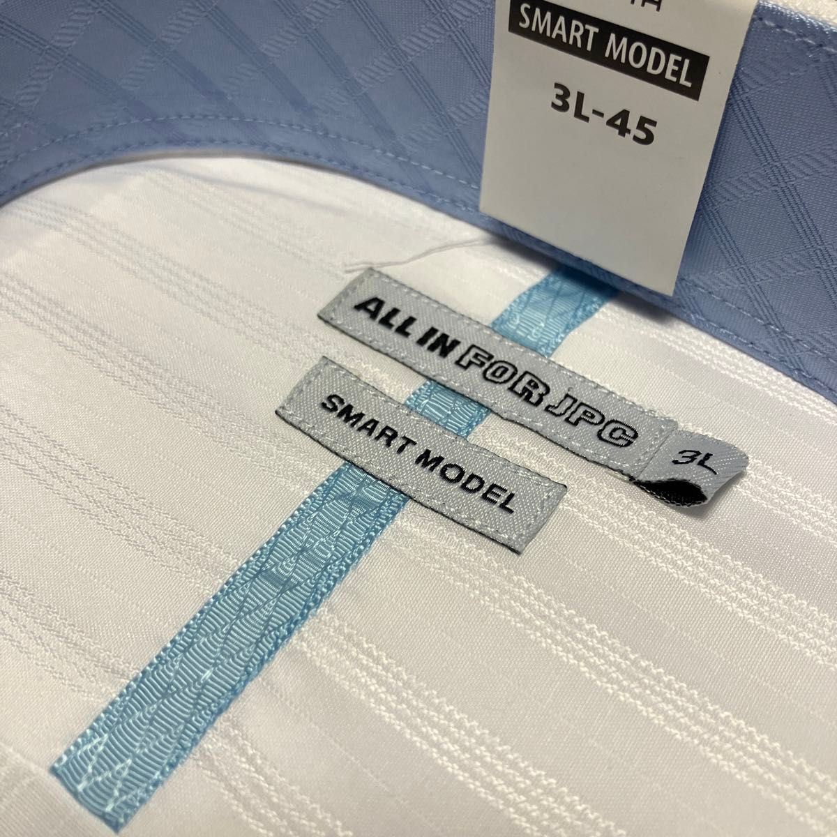 ALL FOR JPC 半袖イージーケアワイシャツ　3L(首45㎝) 白織柄　台襟2個釦ボタンダウン