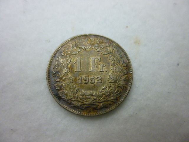 【M40487】外国 古コイン 銀貨 4枚 / ドイツ 5マルク 1951年 / スイス 1/2フラン 1957年・1フラン 1952年 / フィリピン 20センタボ 1903年の画像6