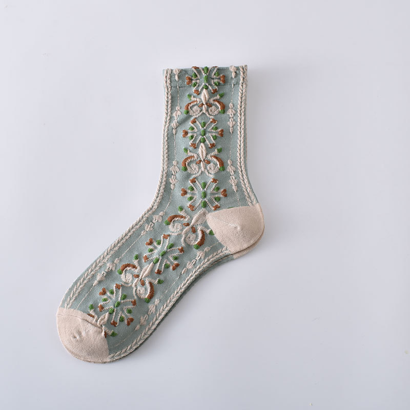  Северная Европа способ носки 5 пар комплект вышивка цветочный принт носки средний длина Корея симпатичный 